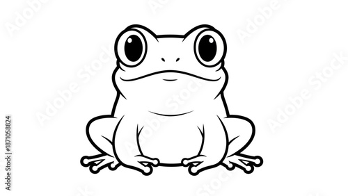 Simple black and white cartoon frog illustration.