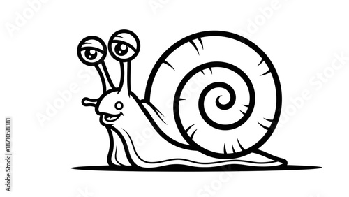Simple Black and White Snail Illustration.