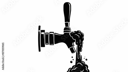 Beer tap pouring foamy dark beer into glass illustration.