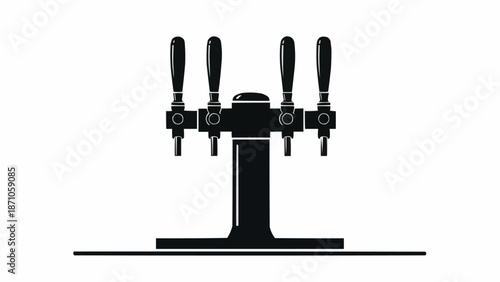 Four Beer Taps on a Stand Isolated on White Background.