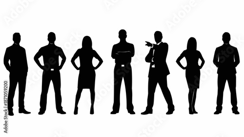 Silhouettes of diverse business people standing together in a line.