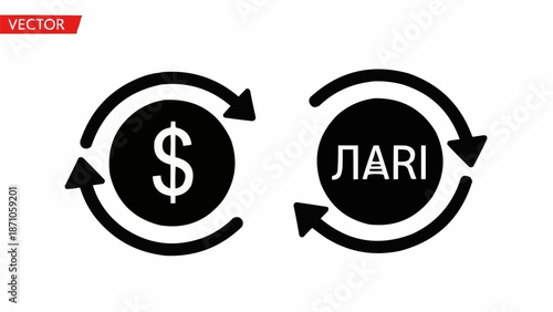 Dollar to Lari Currency Exchange Icon with Arrows.
