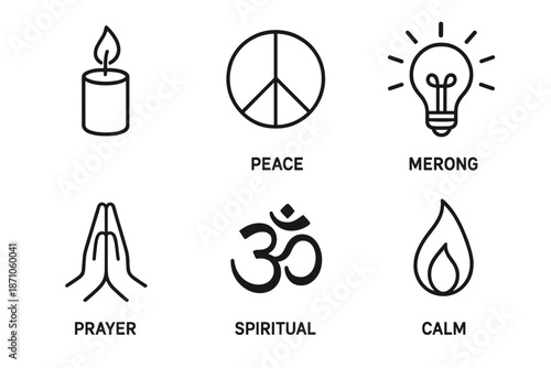 Symbols of peace, prayer, spirituality, and calmness in minimalist design