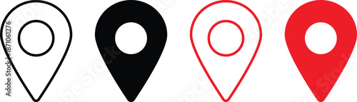 Location icon set. Map marker symbols. Navigation symbol. GPS navigation and travel tracking design. Map pointer sign