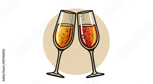 champagne glasses vector illustration in minimalist flat style on white background. Used for celebrations, romantic events and holidays