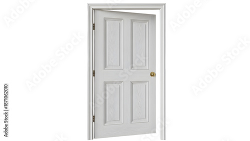 Wallpaper Mural Open White Classic Wooden Interior Door with Golden Handle, Minimalist House Entrance or Room Exit Isolated on White Background, Home Architecture and Real Estate Renovation Design Concept Torontodigital.ca