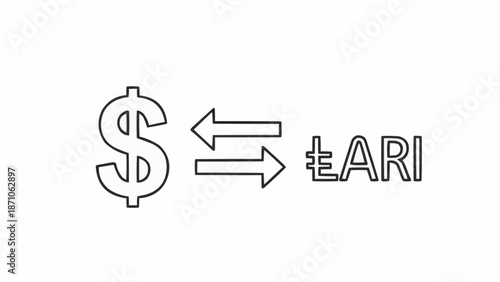Dollar and Turkish Lira currency exchange symbol with arrows.