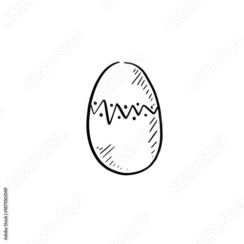 Easter egg with a crack down the middle, hand drawn in black and white.