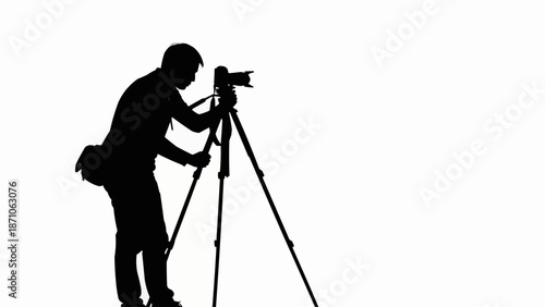 Silhouette of a photographer setting up a tripod and camera.