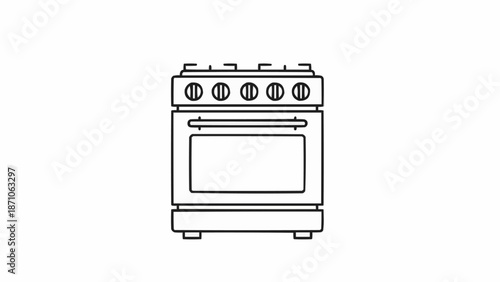 Modern kitchen gas stove with oven and four burners.