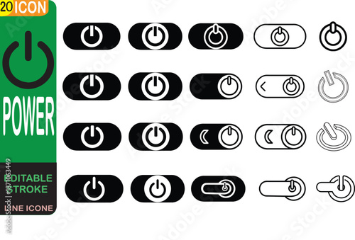 Shutdown icon, Power Button Symbol, power On-off icon. Press start button sign isolated on white background. On-Off power vector icon set.