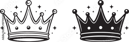 Two elegant crowns with stars isolated on white background, Vector, illustration