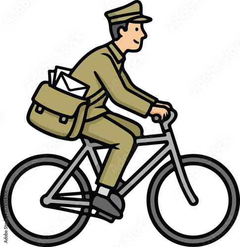 Postal Worker Delivering Mail on Bicycle.