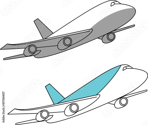 Commercial airplane illustration, flying aircraft vector, aviation clipart, passenger plane graphic, transportation drawing, travel design, aviation art, editable