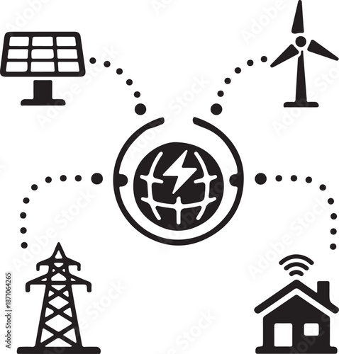 Sustainable energy sources connecting the globe isolated on white background, Vector, illustration