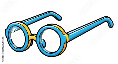 Cartoon Round Blue Glasses with Yellow Accents.
