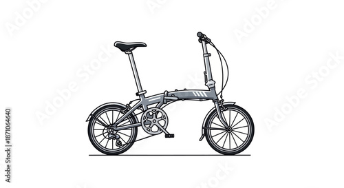 Detailed Illustration of a Folding Bicycle with Intricate Mechanical Design.