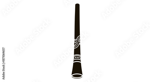 Authentic Aboriginal Didgeridoo Musical Instrument with White Traditional Patterns.