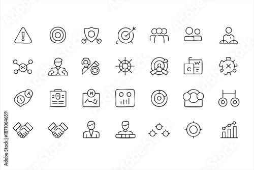 Crisis Prevention and Risk Mitigation Line Icon Set for Management Software UI