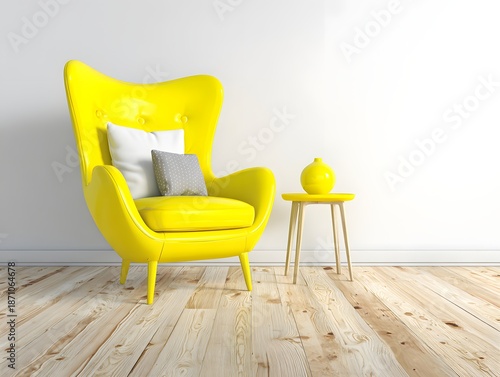 Bright Yellow Armchair in Minimalist Interior