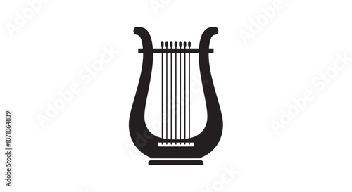 Elegant Black Lyre Silhouette with Strings and Curved Frame.