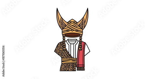 Traditional Indonesian Male Attire with Elaborate Headdress.