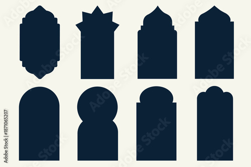 set of traditional window shapes for decorative elements for Ramadan, Eid al-Fitr, and Eid al-Adha events