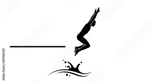 Silhouette of a Diver Jumping into Water with Splash.