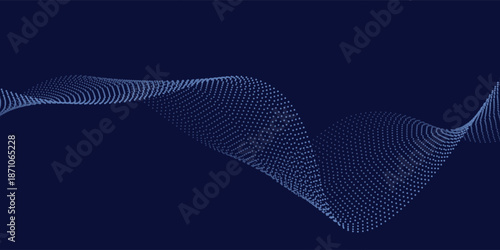 Abstract technology big data digital background. Dot blue wave light screen gradient texture background. 3d wave point fractal grid science futuristic audio