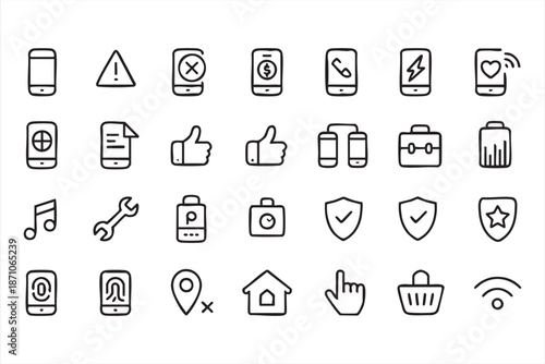App User Action and Access Control Line Icons for Product Dashboards