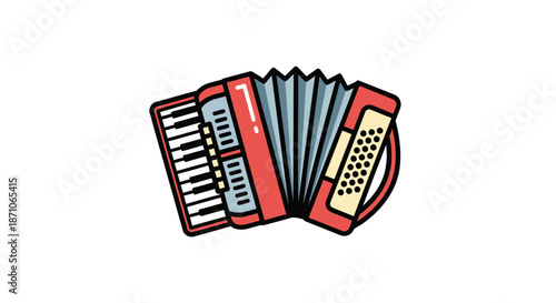 Cartoon Red Accordion Musical Instrument Illustration.