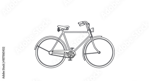 Classic Bicycle Line Art Illustration with Fenders and Headlight.