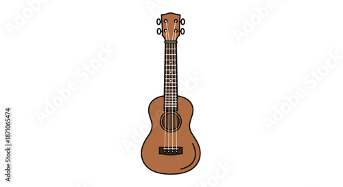 Detailed Illustration of a Brown Wooden Ukulele Instrument.