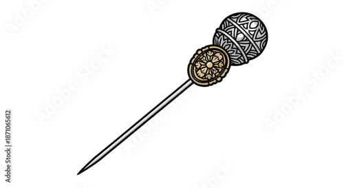 Decorative Hat Pin with Ornate Sphere and Seed Bead Embellishments.