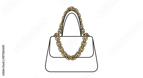 Elegant White Handbag with Chunky Gold Chain Strap.