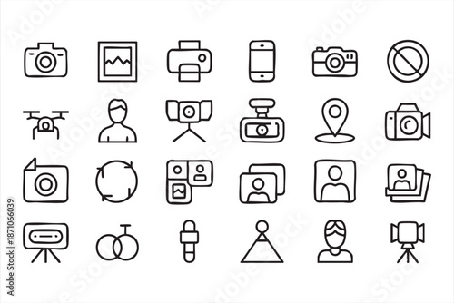 Camera App and Media Editing Icons for Social Marketing Interfaces