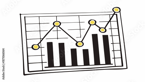 A graph showing an upward trend in business statistics with bars and a line chart on a white background