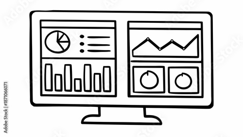 A computer monitor displaying various graphical data analysis charts and graphs