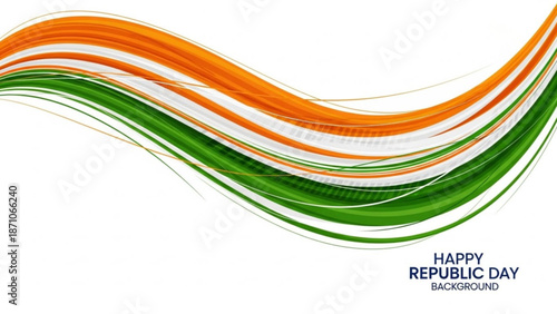 Vibrant orange white and green wavy lines on a white background celebrating happy republic day with Indian flag colors and patriotic and nationalism