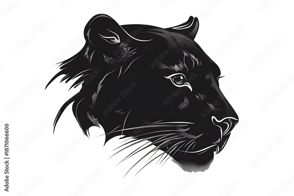 Obraz premium Sleek Silhouette of a Black Panther: A majestic black panther's profile exudes strength and mystery, rendered in a bold, artistic style.
