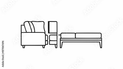 Minimalist Outline Drawing of Modern Living Room Furniture Set.