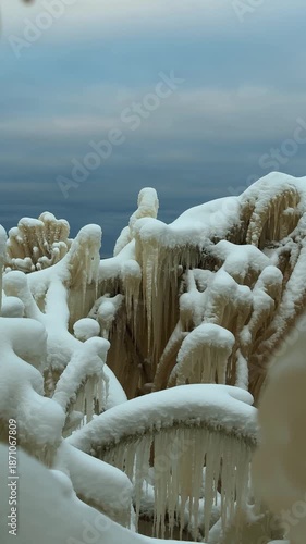 snow covered rocks