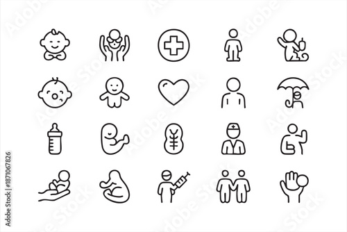 Baby and Family Healthcare Line Icons for Pediatric Clinic UI Systems