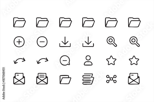 Email and File Organization Line Icons for Office Workflow Dashboards