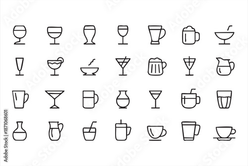 Beverage and Cafe Cup Icons for Restaurant Marketing UI Templates
