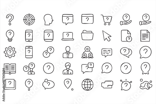 Help and Question Line Icons for Customer Support and FAQ Interfaces