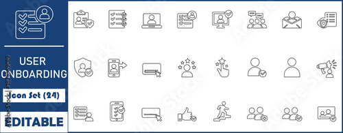 User onboarding solid vector icon set with welcome, sign up, login, tutorials, user guidance and UX elements.