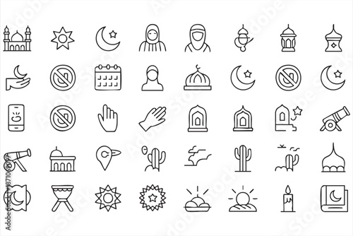 Ramadan and Eid Line Icons for Islamic Holiday Marketing and Event Design