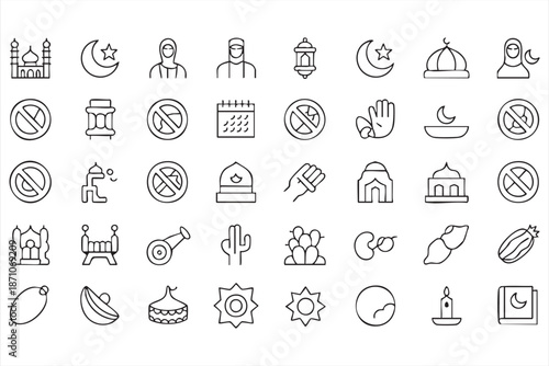 Islamic Prayer and Fasting Icons for Religious Lifestyle App Interfaces