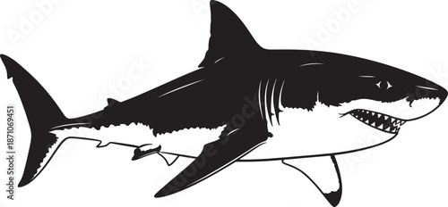 Silhouette of aggressive shark with open mouth isolated on transparent